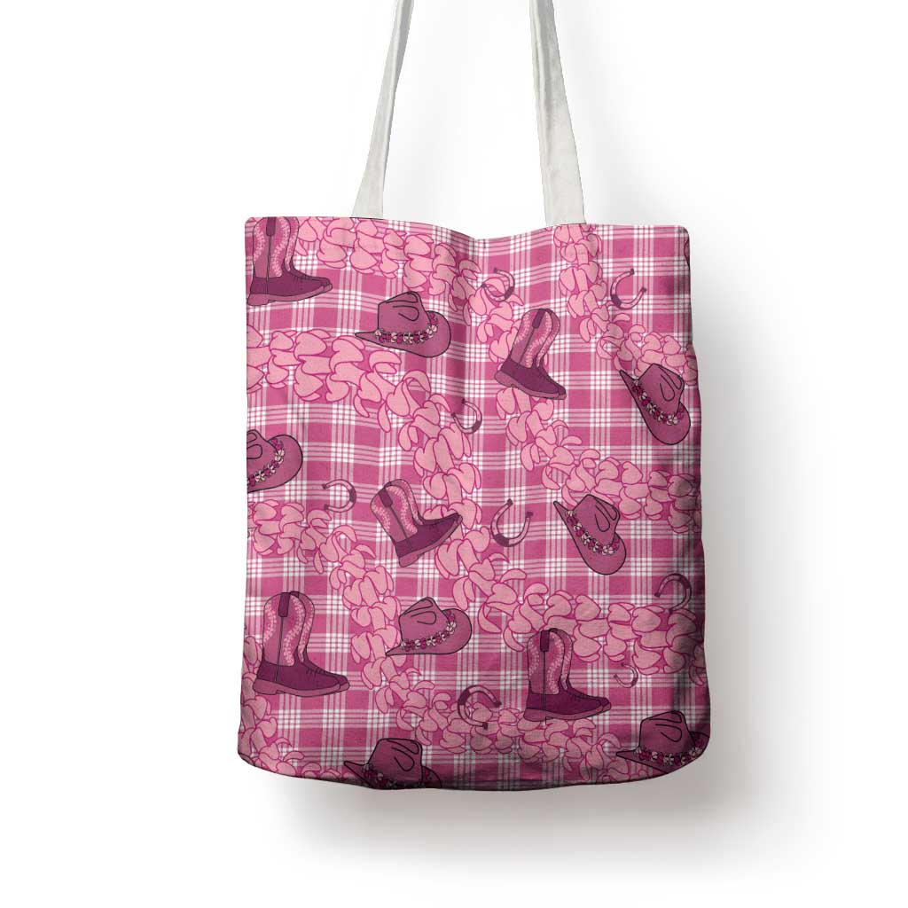 Pink Palaka Hawaii Cowboy Tote Bag Puakenikeni Lei Paniolo Papale Seamless Vibes - Polynesian Pride