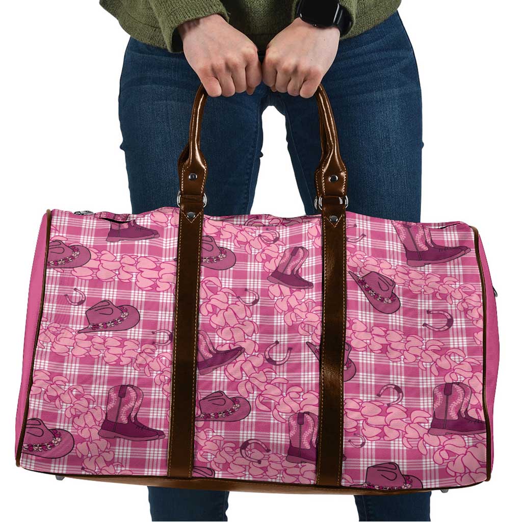Pink Palaka Hawaii Cowboy Travel Bag Puakenikeni Lei Paniolo Papale Seamless Vibes LT14 Pink - Polynesian Pride