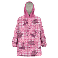 Pink Palaka Hawaii Cowboy Wearable Blanket Hoodie Puakenikeni Lei Paniolo Papale Seamless Vibes - Polynesian Pride