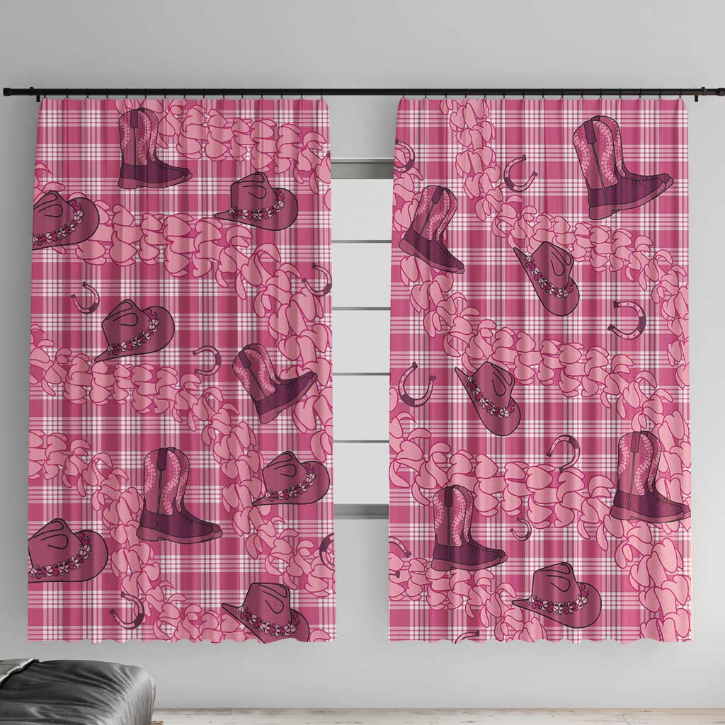 Pink Palaka Hawaii Cowboy Window Curtain Puakenikeni Lei Paniolo Papale Seamless Vibes LT14 With Hooks Pink - Polynesian Pride