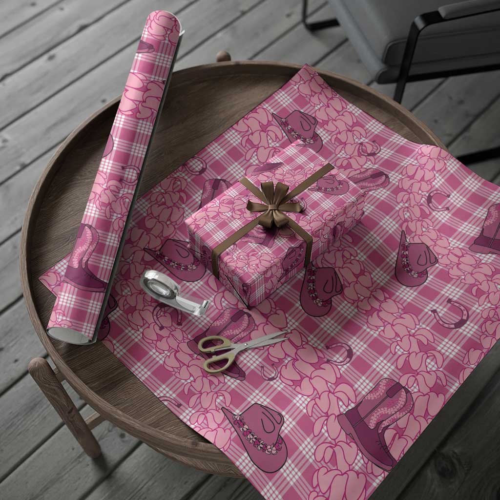 Pink Palaka Hawaii Cowboy Wrapping Paper Puakenikeni Lei Paniolo Papale Seamless Vibes - Polynesian Pride