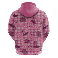 Pink Palaka Hawaii Cowboy Zip Hoodie Puakenikeni Lei Paniolo Papale Seamless Vibes - Polynesian Pride