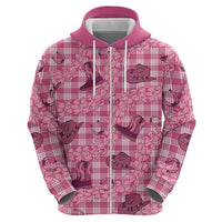 Pink Palaka Hawaii Cowboy Zip Hoodie Puakenikeni Lei Paniolo Papale Seamless Vibes - Polynesian Pride