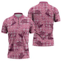 Pink Palaka Hawaii Cowboy Zipper Polo Shirt Puakenikeni Lei Paniolo Papale Seamless Vibes - Polynesian Pride