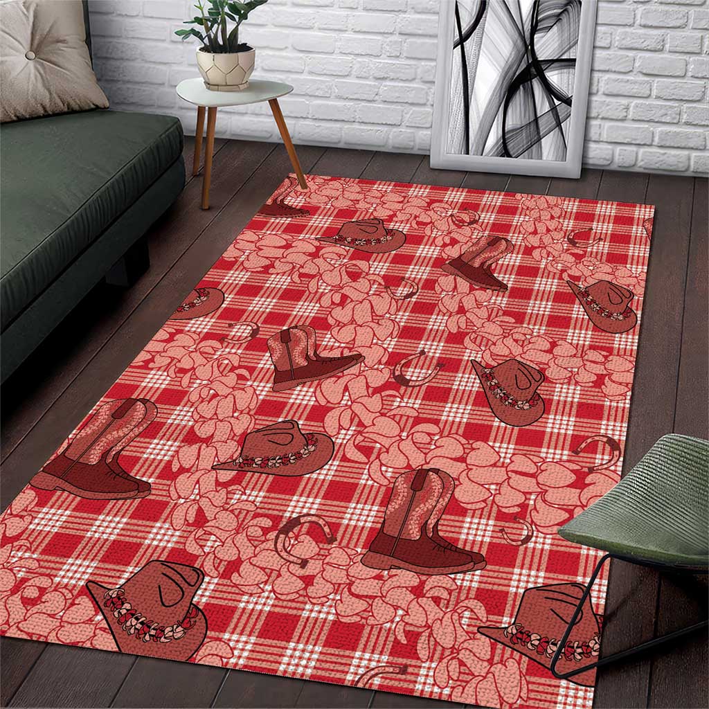 Red Palaka Hawaii Cowboy Area Rug Puakenikeni Lei Paniolo Papale Seamless Vibes - Polynesian Pride