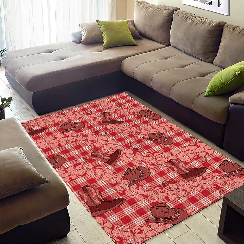 Red Palaka Hawaii Cowboy Area Rug Puakenikeni Lei Paniolo Papale Seamless Vibes - Polynesian Pride