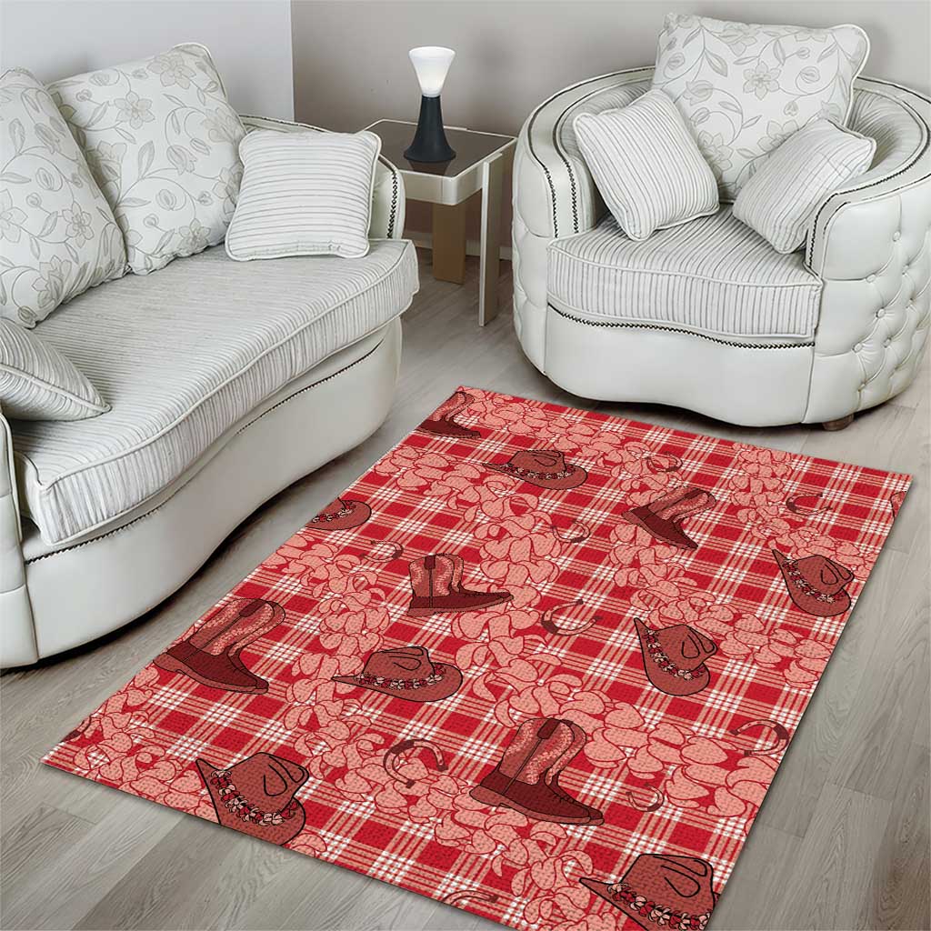 Red Palaka Hawaii Cowboy Area Rug Puakenikeni Lei Paniolo Papale Seamless Vibes - Polynesian Pride