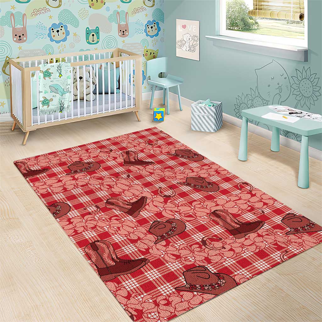 Red Palaka Hawaii Cowboy Area Rug Puakenikeni Lei Paniolo Papale Seamless Vibes - Polynesian Pride