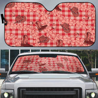 Red Palaka Hawaii Cowboy Auto Sun Shade Puakenikeni Lei Paniolo Papale Seamless Vibes - Polynesian Pride