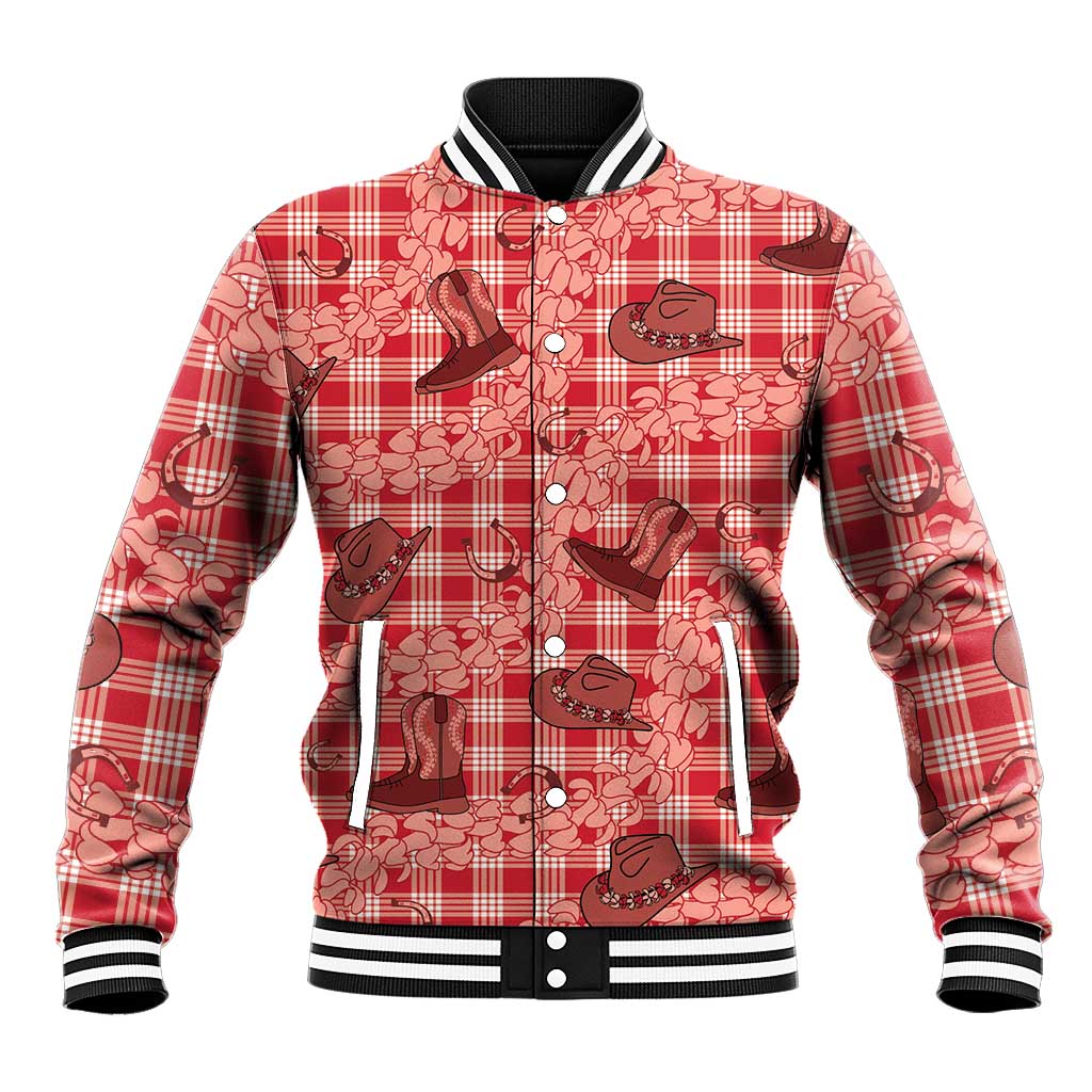 Red Palaka Hawaii Cowboy Baseball Jacket Puakenikeni Lei Paniolo Papale Seamless Vibes LT14 Unisex Red - Polynesian Pride