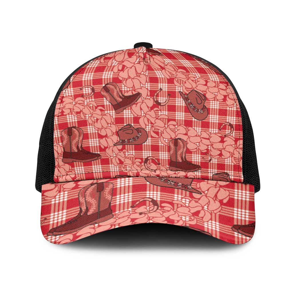 Red Palaka Hawaii Cowboy Baseball Net Cap Puakenikeni Lei Paniolo Papale Seamless Vibes - Polynesian Pride