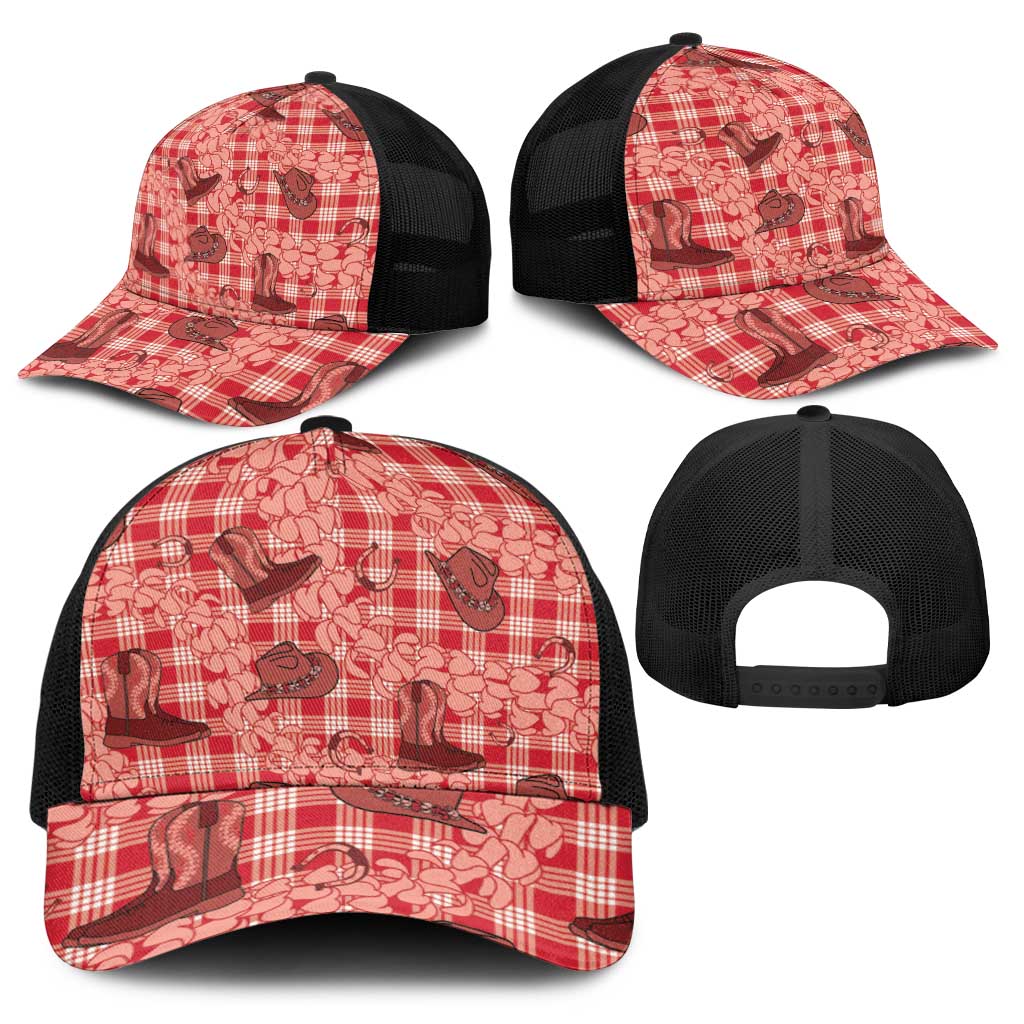 Red Palaka Hawaii Cowboy Baseball Net Cap Puakenikeni Lei Paniolo Papale Seamless Vibes - Polynesian Pride