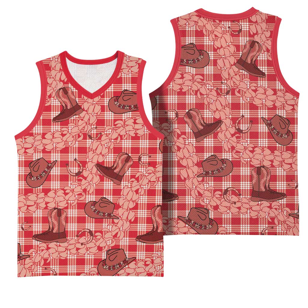 Red Palaka Hawaii Cowboy Basketball Jersey Puakenikeni Lei Paniolo Papale Seamless Vibes LT14 - Polynesian Pride