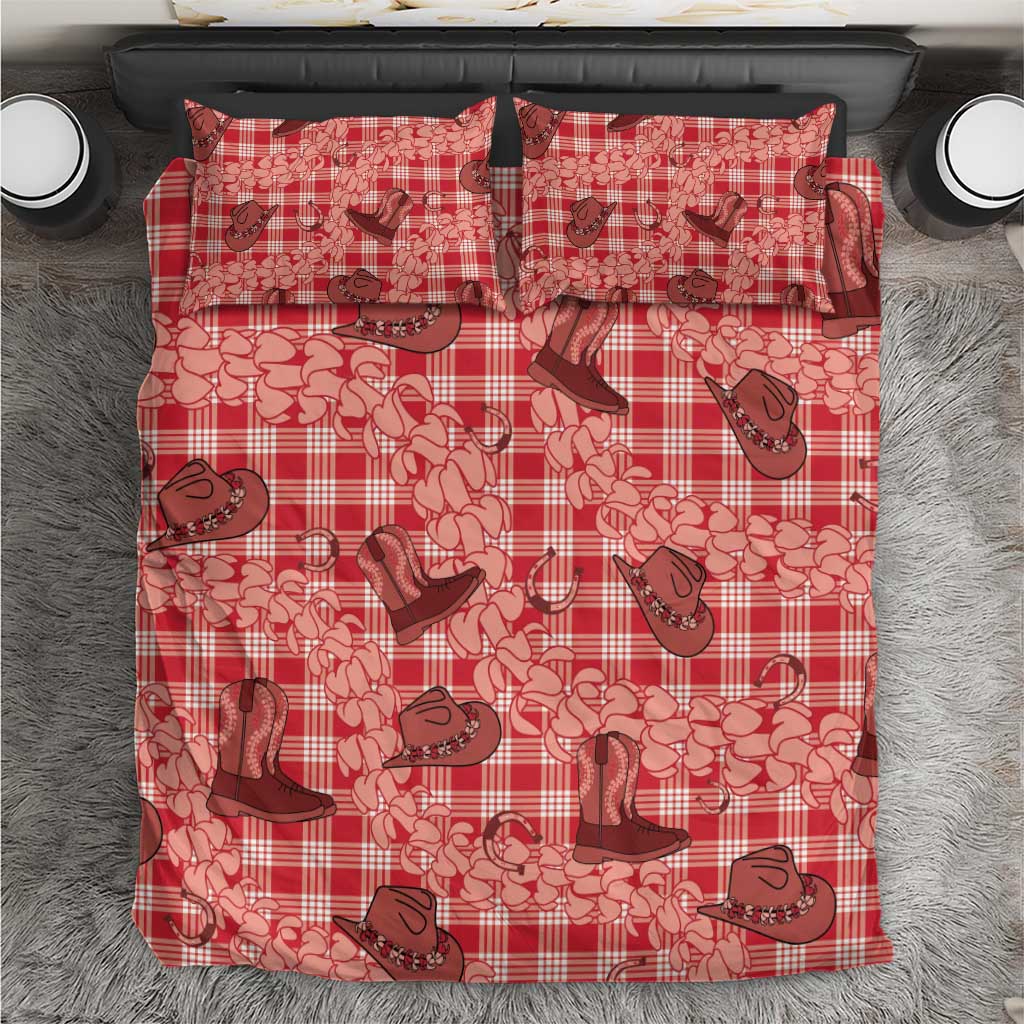 Red Palaka Hawaii Cowboy Bedding Set Puakenikeni Lei Paniolo Papale Seamless Vibes - Polynesian Pride