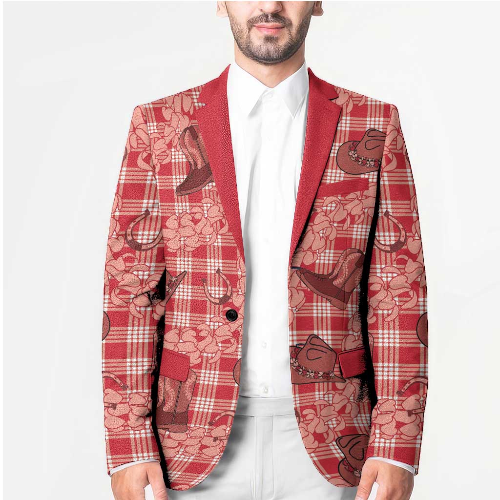 Red Palaka Hawaii Cowboy Blazer Puakenikeni Lei Paniolo Papale Seamless Vibes - Polynesian Pride