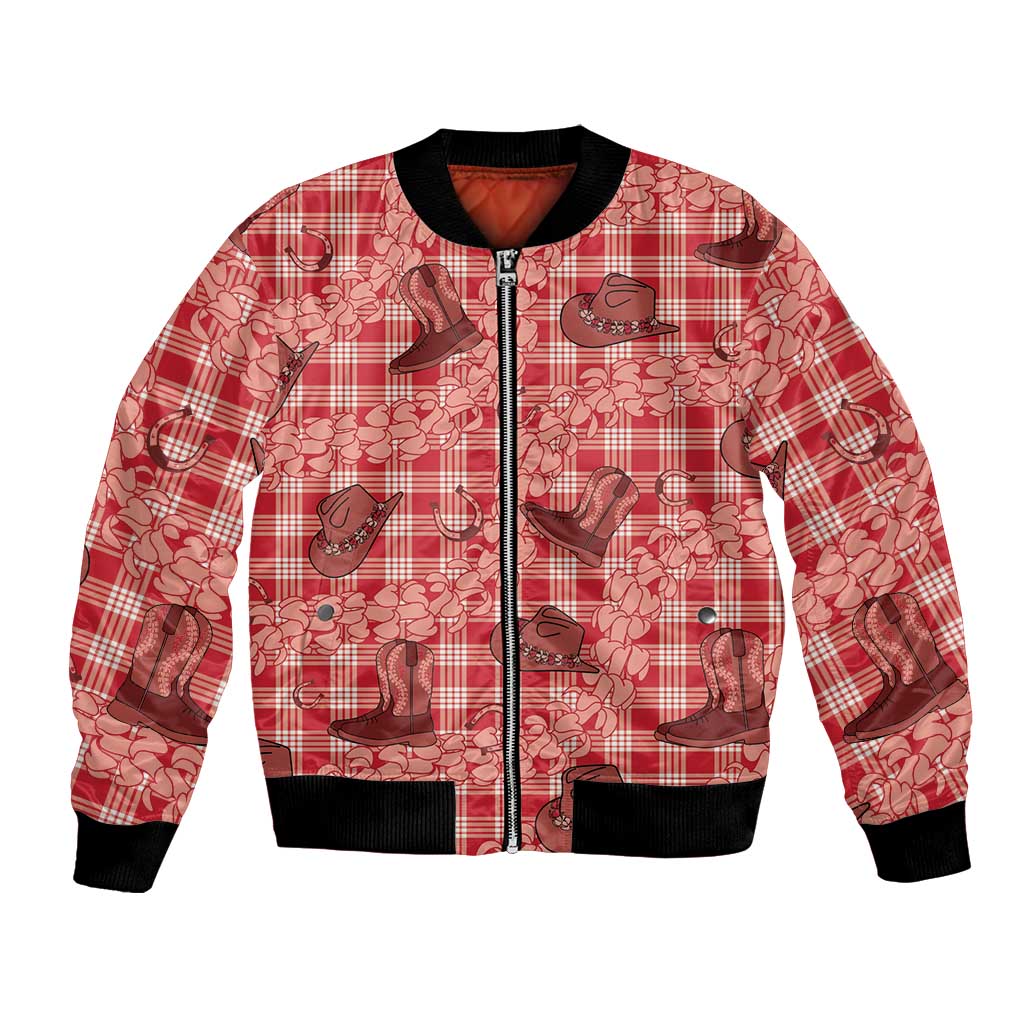 Red Palaka Hawaii Cowboy Bomber Jacket Puakenikeni Lei Paniolo Papale Seamless Vibes LT14 Unisex Red - Polynesian Pride