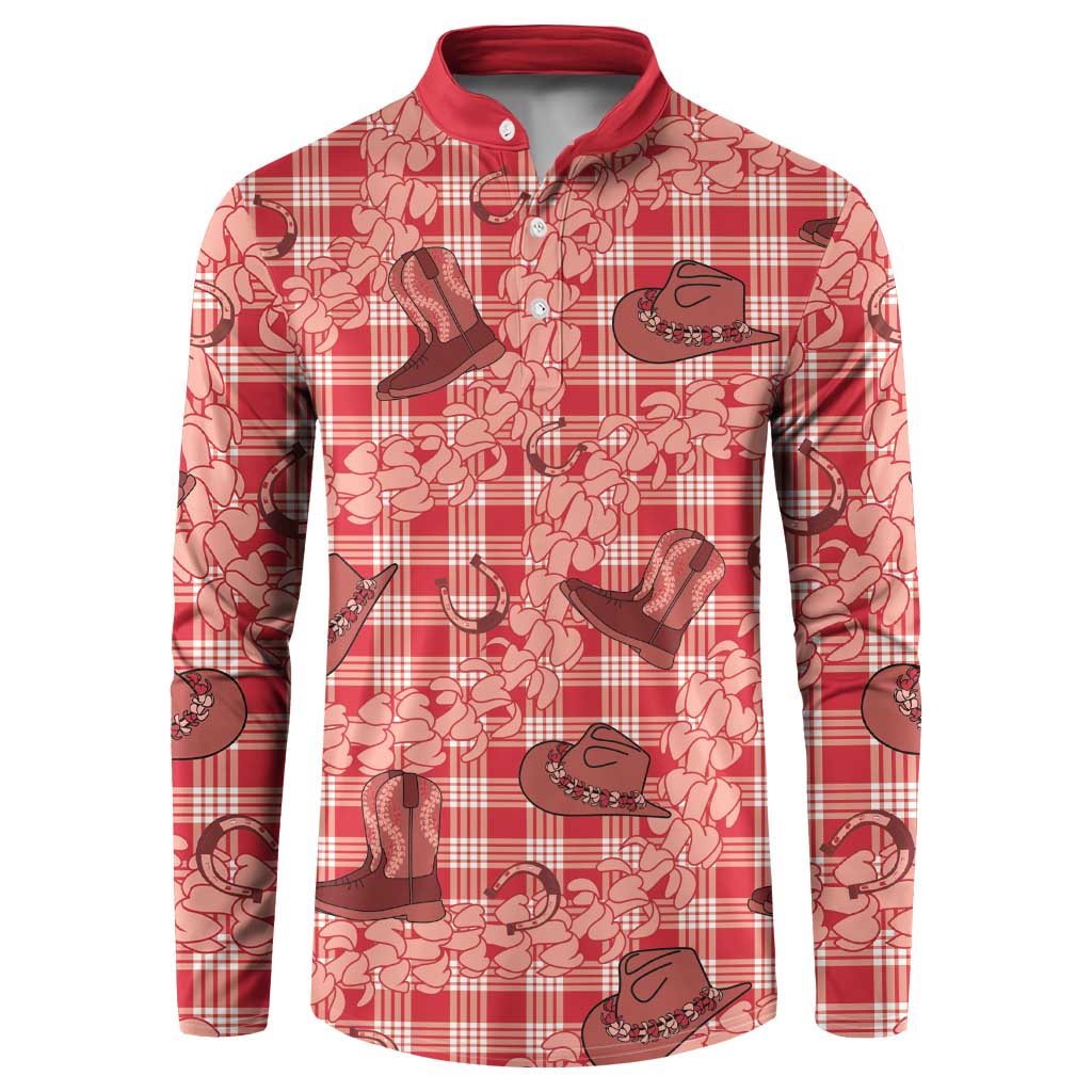 Red Palaka Hawaii Cowboy Button Sweatshirt Puakenikeni Lei Paniolo Papale Seamless Vibes LT14 Red - Polynesian Pride