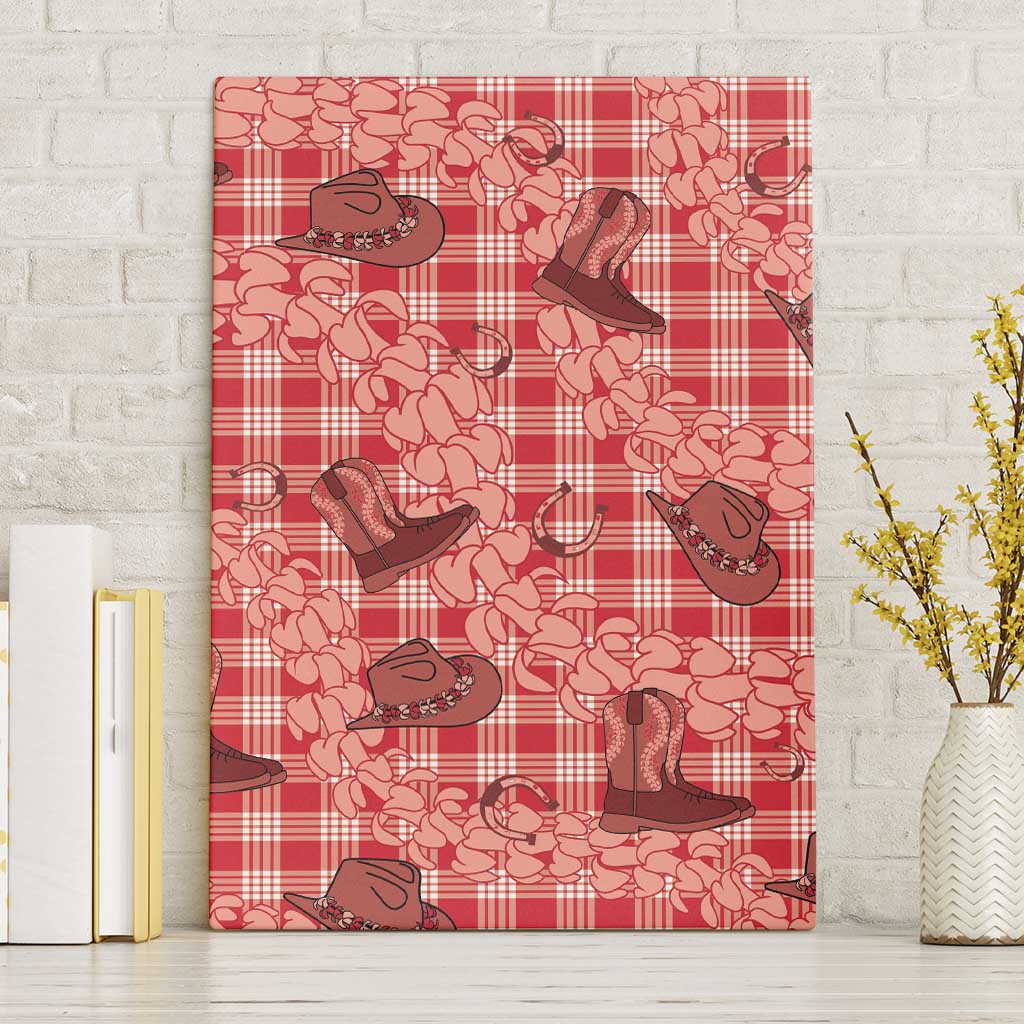 Red Palaka Hawaii Cowboy Canvas Wall Art Puakenikeni Lei Paniolo Papale Seamless Vibes - Polynesian Pride