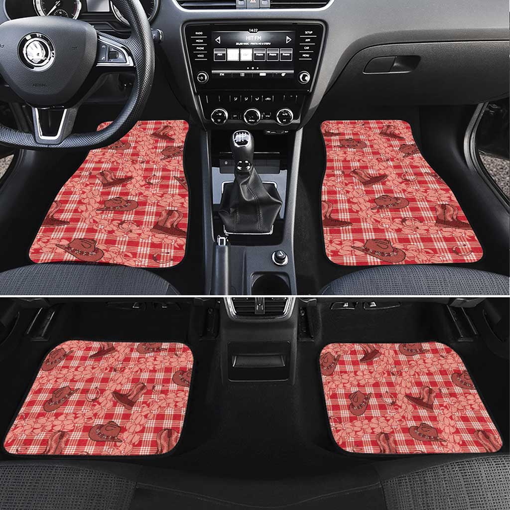 Red Palaka Hawaii Cowboy Car Mats Puakenikeni Lei Paniolo Papale Seamless Vibes - Polynesian Pride