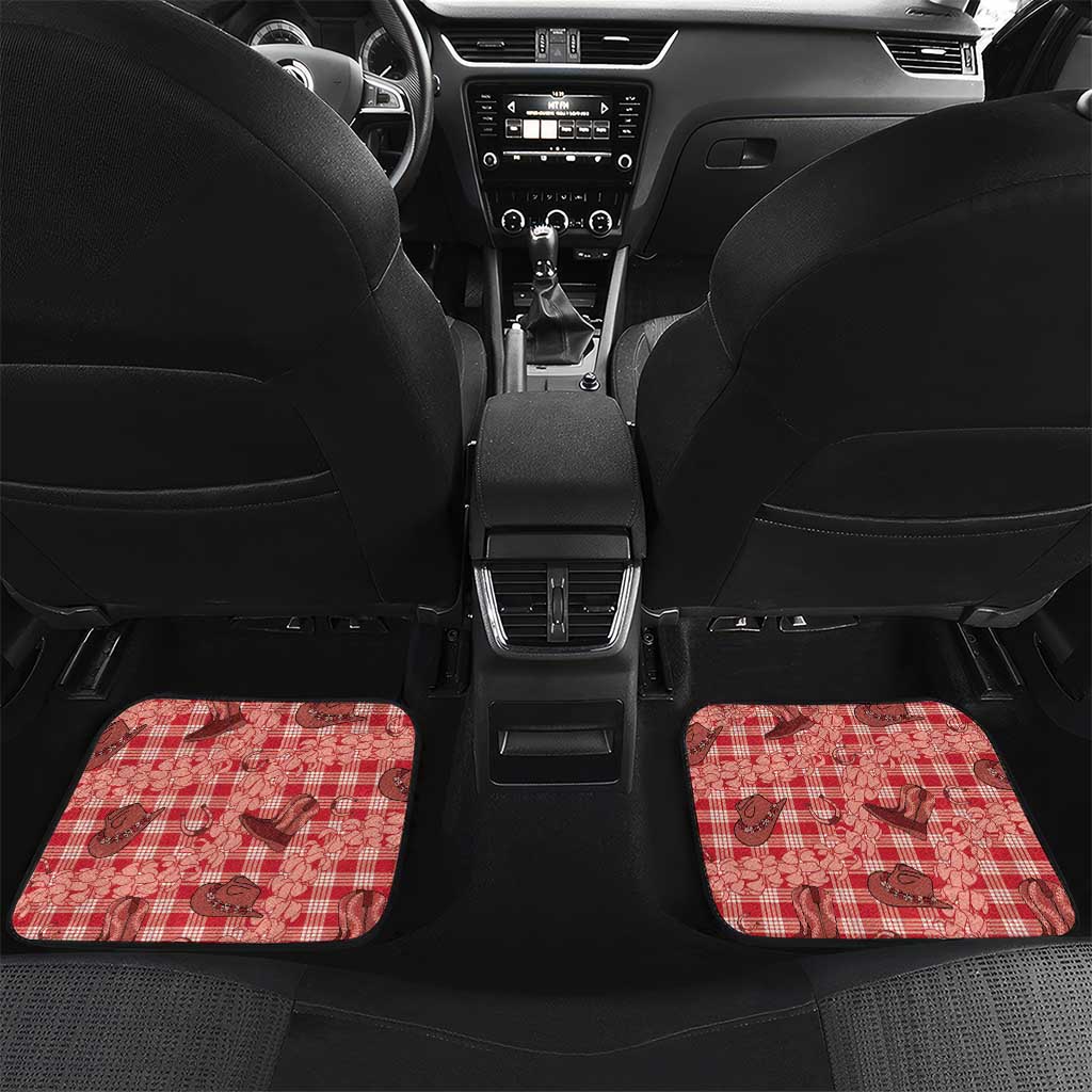 Red Palaka Hawaii Cowboy Car Mats Puakenikeni Lei Paniolo Papale Seamless Vibes - Polynesian Pride