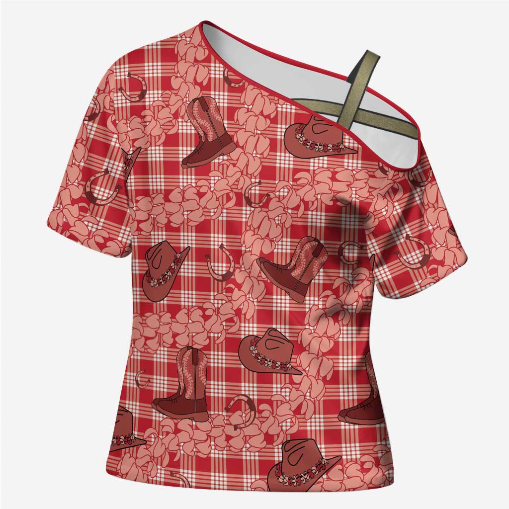 Red Palaka Hawaii Cowboy Cross Shoulder Shirt Puakenikeni Lei Paniolo Papale Seamless Vibes LT14 Female Red - Polynesian Pride