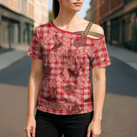 Red Palaka Hawaii Cowboy Cross Shoulder Shirt Puakenikeni Lei Paniolo Papale Seamless Vibes LT14 - Polynesian Pride