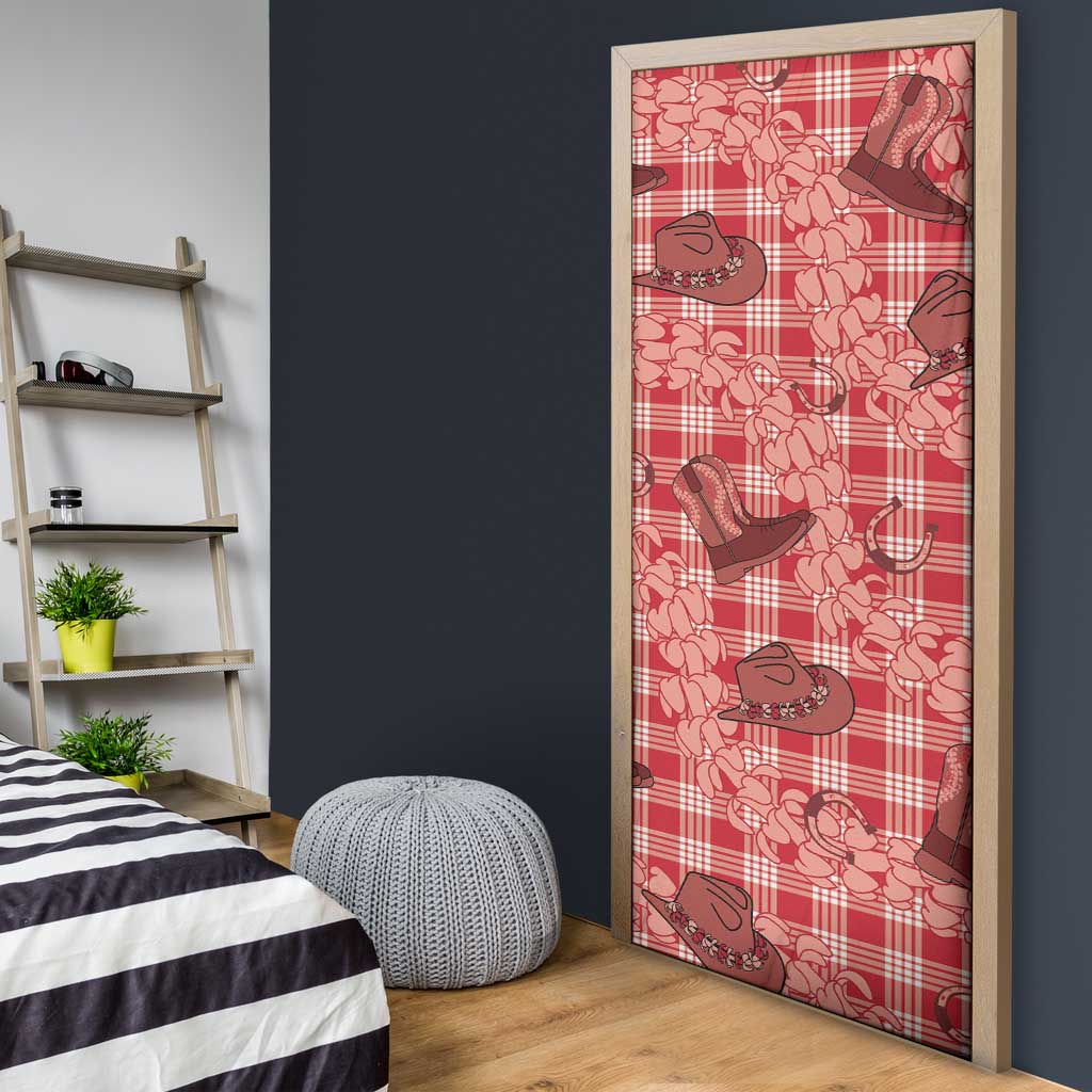 Red Palaka Hawaii Cowboy Door Cover Puakenikeni Lei Paniolo Papale Seamless Vibes - Polynesian Pride