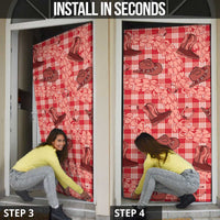 Red Palaka Hawaii Cowboy Door Cover Puakenikeni Lei Paniolo Papale Seamless Vibes - Polynesian Pride