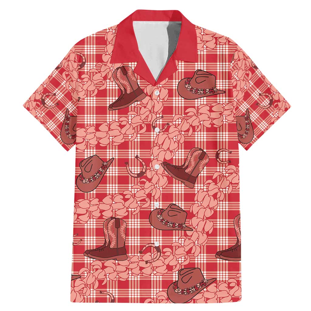 Red Palaka Hawaii Cowboy Family Matching Mermaid Dress and Hawaiian Shirt Puakenikeni Lei Paniolo Papale Seamless Vibes - Polynesian Pride