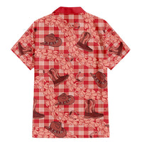 Red Palaka Hawaii Cowboy Family Matching Mermaid Dress and Hawaiian Shirt Puakenikeni Lei Paniolo Papale Seamless Vibes - Polynesian Pride