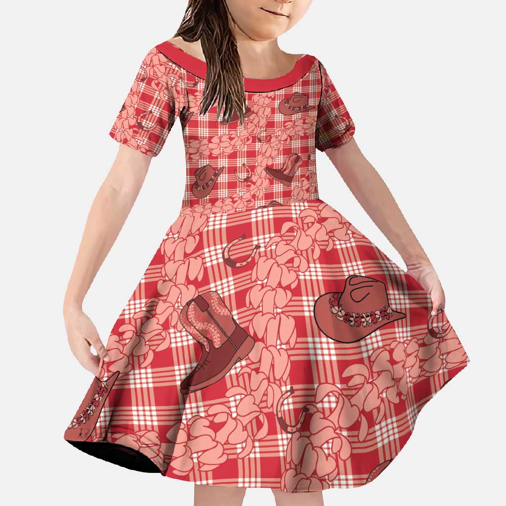 Red Palaka Hawaii Cowboy Family Matching Off Shoulder Maxi Dress and Hawaiian Shirt Puakenikeni Lei Paniolo Papale Seamless Vibes - Polynesian Pride