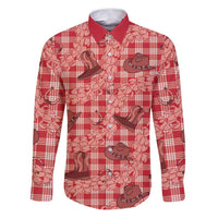 Red Palaka Hawaii Cowboy Family Matching Puletasi and Hawaiian Shirt Puakenikeni Lei Paniolo Papale Seamless Vibes LT14 Dad's Shirt - Long Sleeve Red - Polynesian Pride