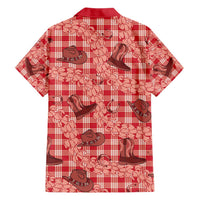 Red Palaka Hawaii Cowboy Family Matching Short Sleeve Bodycon Dress and Hawaiian Shirt Puakenikeni Lei Paniolo Papale Seamless Vibes - Polynesian Pride
