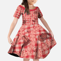 Red Palaka Hawaii Cowboy Family Matching Summer Maxi Dress and Hawaiian Shirt Puakenikeni Lei Paniolo Papale Seamless Vibes LT14 Daughter's Dress Red - Polynesian Pride