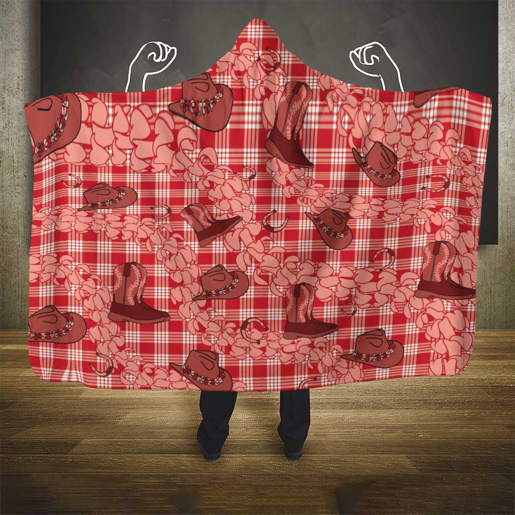 Red Palaka Hawaii Cowboy Hooded Blanket Puakenikeni Lei Paniolo Papale Seamless Vibes - Polynesian Pride