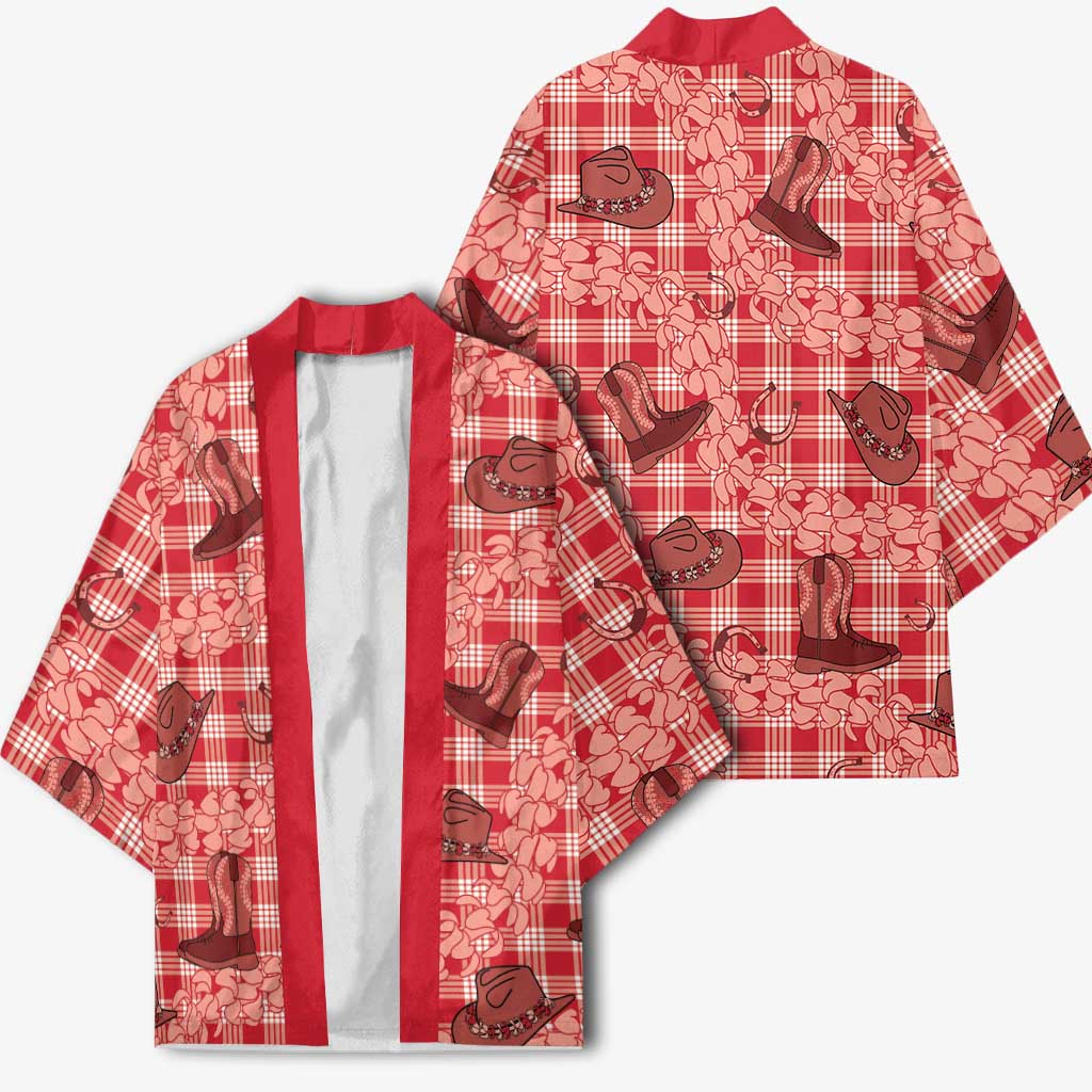 Red Palaka Hawaii Cowboy Kimono Puakenikeni Lei Paniolo Papale Seamless Vibes LT14 - Polynesian Pride