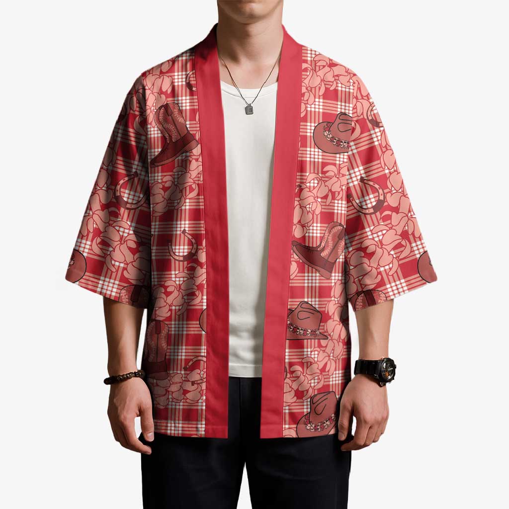 Red Palaka Hawaii Cowboy Kimono Puakenikeni Lei Paniolo Papale Seamless Vibes LT14 - Polynesian Pride