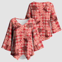 Red Palaka Hawaii Cowboy Kimono Sleeve Blouse Puakenikeni Lei Paniolo Papale Seamless Vibes - Polynesian Pride