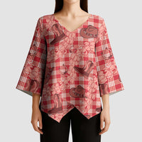 Red Palaka Hawaii Cowboy Kimono Sleeve Blouse Puakenikeni Lei Paniolo Papale Seamless Vibes - Polynesian Pride