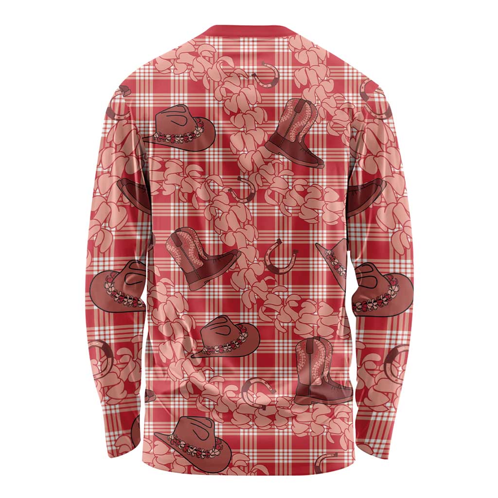 Red Palaka Hawaii Cowboy Long Sleeve Shirt Puakenikeni Lei Paniolo Papale Seamless Vibes LT14 - Polynesian Pride
