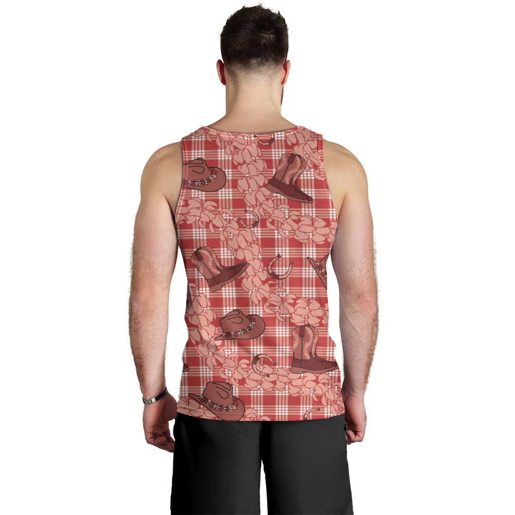 Red Palaka Hawaii Cowboy Men Tank Top Puakenikeni Lei Paniolo Papale Seamless Vibes - Polynesian Pride