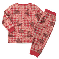 Red Palaka Hawaii Cowboy Christmas Pajama Set Puakenikeni Lei Paniolo Papale Seamless Vibes - Polynesian Pride