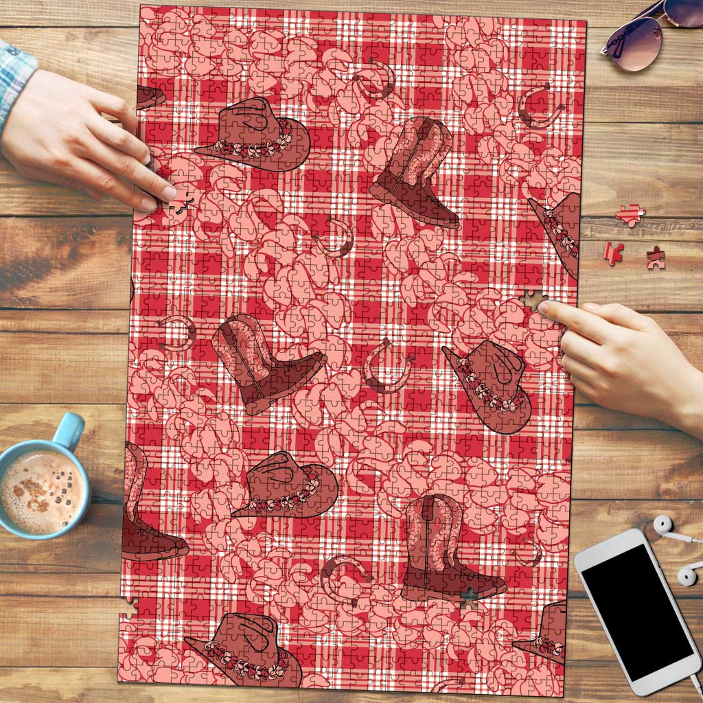 Red Palaka Hawaii Cowboy Puzzle Puakenikeni Lei Paniolo Papale Seamless Vibes LT14 Red - Polynesian Pride