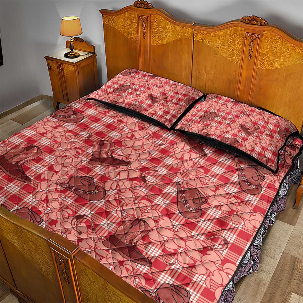 Red Palaka Hawaii Cowboy Quilt Bed Set Puakenikeni Lei Paniolo Papale Seamless Vibes - Polynesian Pride
