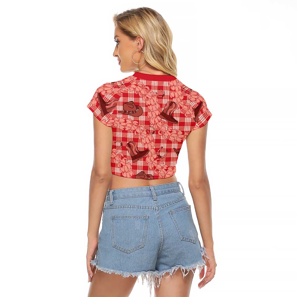 Red Palaka Hawaii Cowboy Raglan Cropped T Shirt Puakenikeni Lei Paniolo Papale Seamless Vibes LT14 - Polynesian Pride