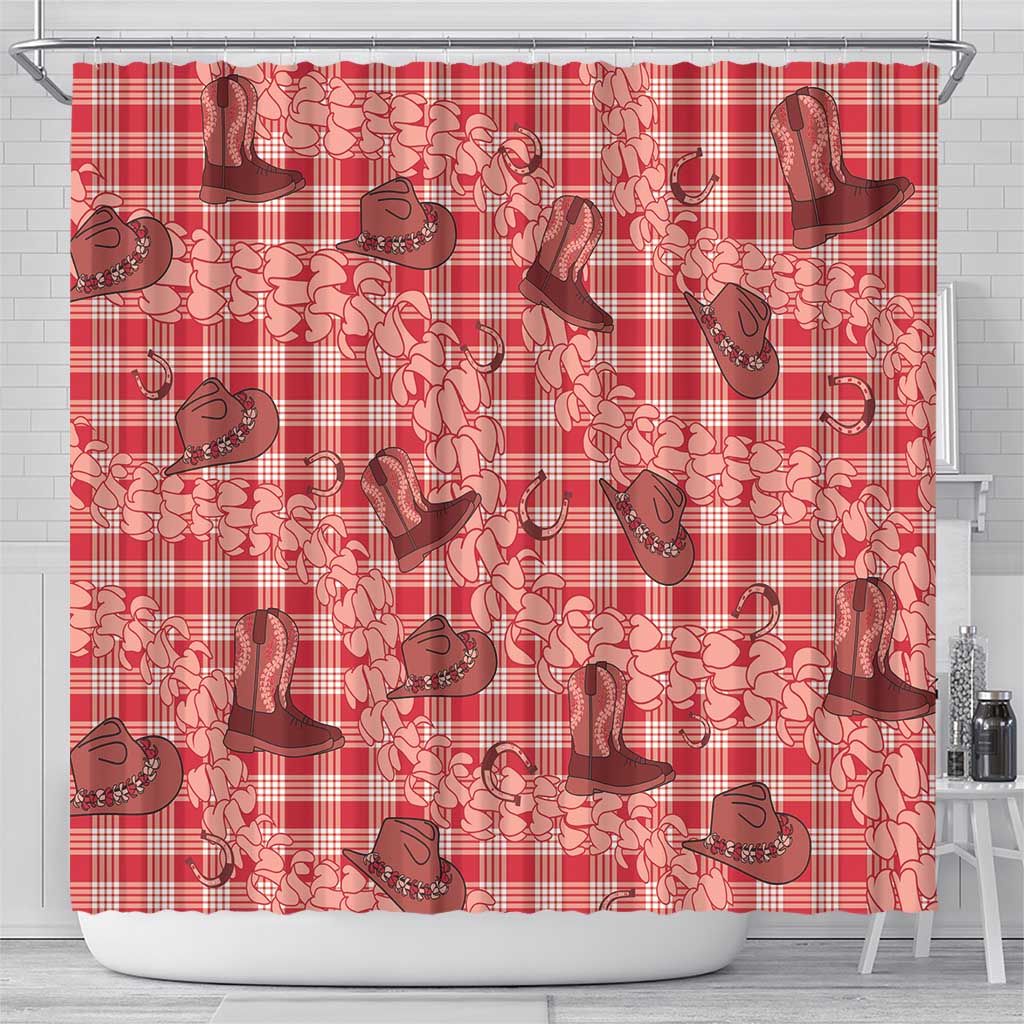 Red Palaka Hawaii Cowboy Shower Curtain Puakenikeni Lei Paniolo Papale Seamless Vibes LT14 - Polynesian Pride