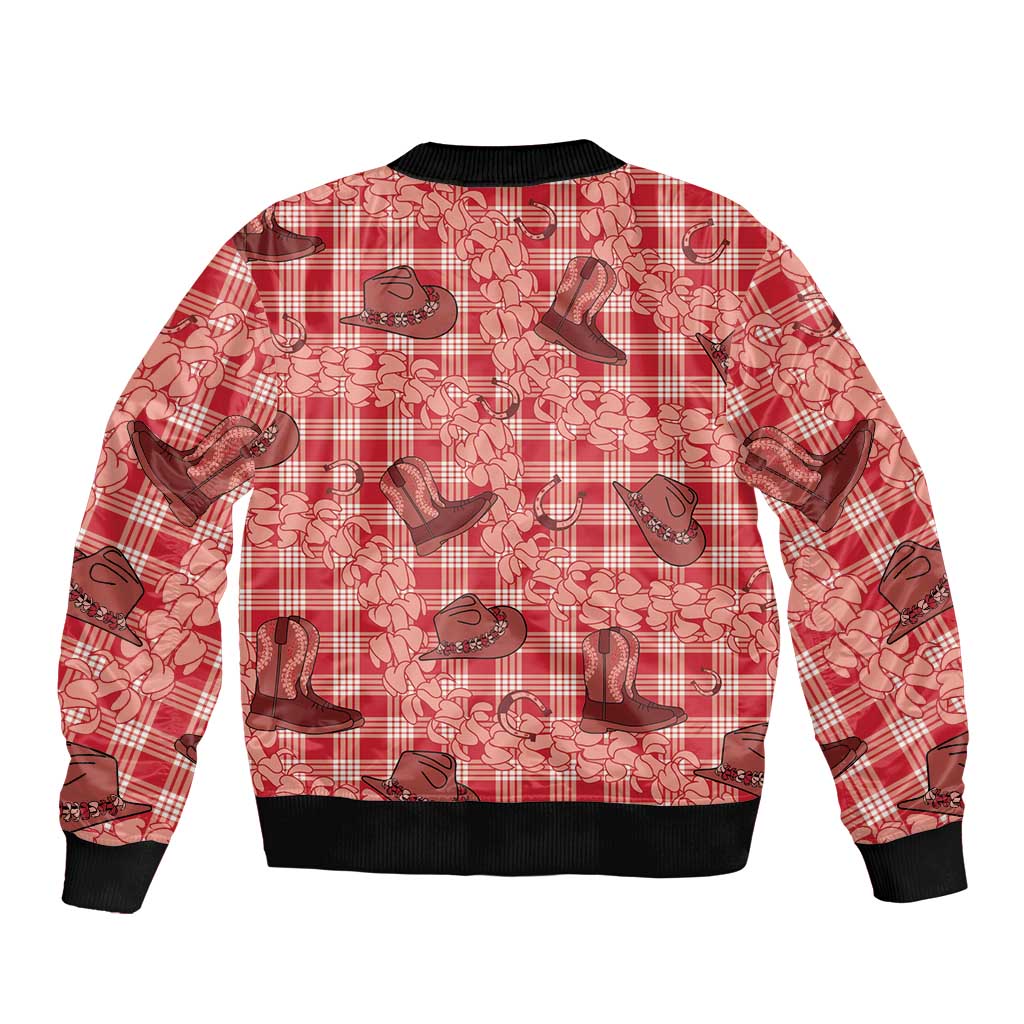 Red Palaka Hawaii Cowboy Sleeve Zip Bomber Jacket Puakenikeni Lei Paniolo Papale Seamless Vibes LT14 - Polynesian Pride
