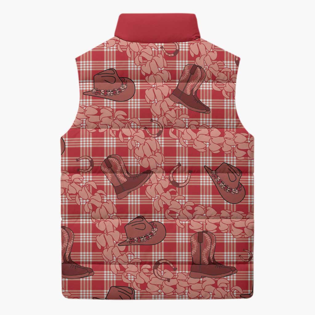 Red Palaka Hawaii Cowboy Sleeveless Puffer Jacket Puakenikeni Lei Paniolo Papale Seamless Vibes LT14 - Polynesian Pride