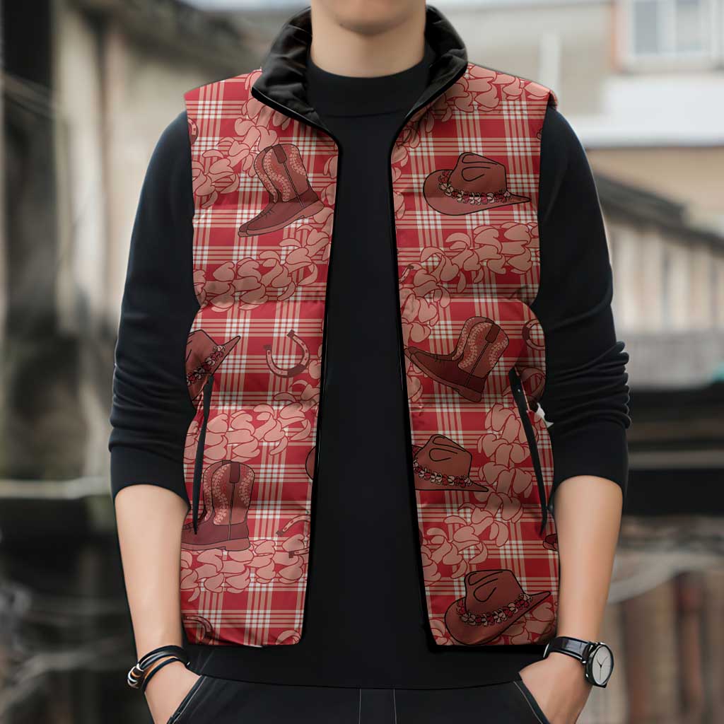 Red Palaka Hawaii Cowboy Sleeveless Puffer Jacket Puakenikeni Lei Paniolo Papale Seamless Vibes LT14 - Polynesian Pride