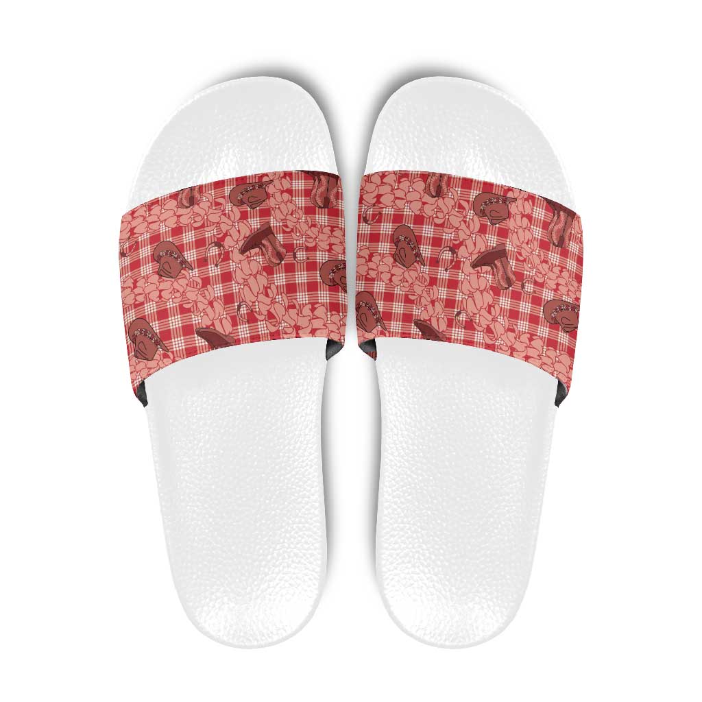 Red Palaka Hawaii Cowboy Slide Sandals Puakenikeni Lei Paniolo Papale Seamless Vibes LT14 Red - Polynesian Pride